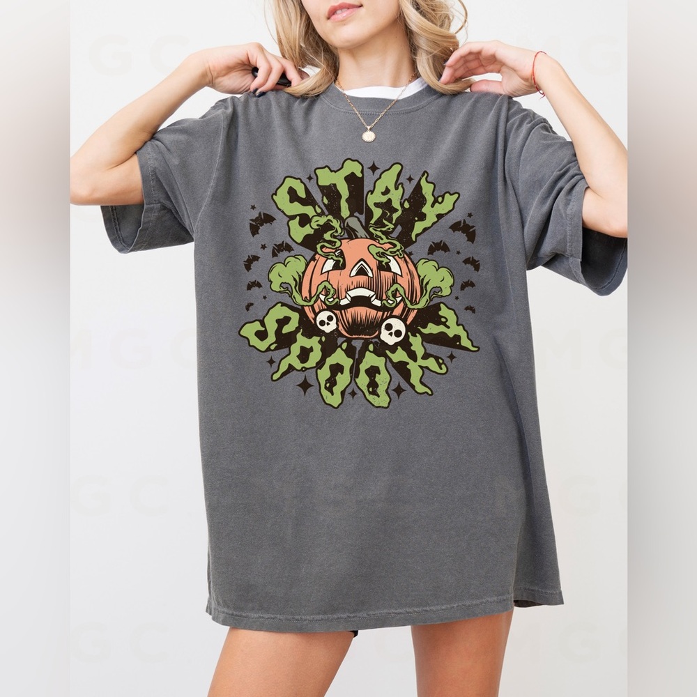 Comfort Colors Stay Spooky Halloween Pumpkin Shirt - Picture 5 of 10